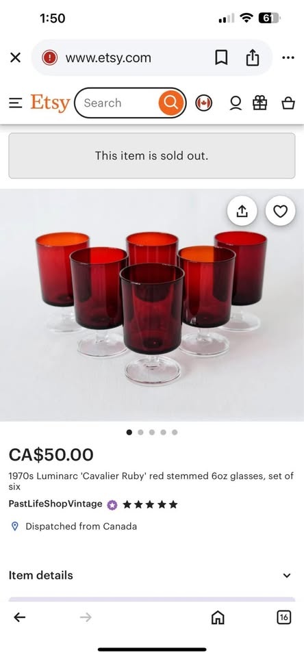 1970s Luminarc Cavalier Ruby Red Stemmed 6oz Glasses (Set of 5) - photo 2
