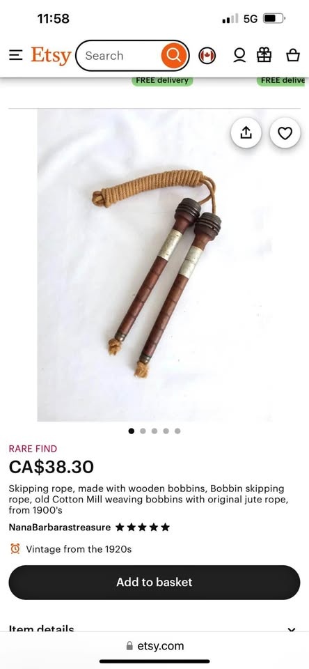 Nature's Touch Skipping Rope Made with Victorian Bobbins