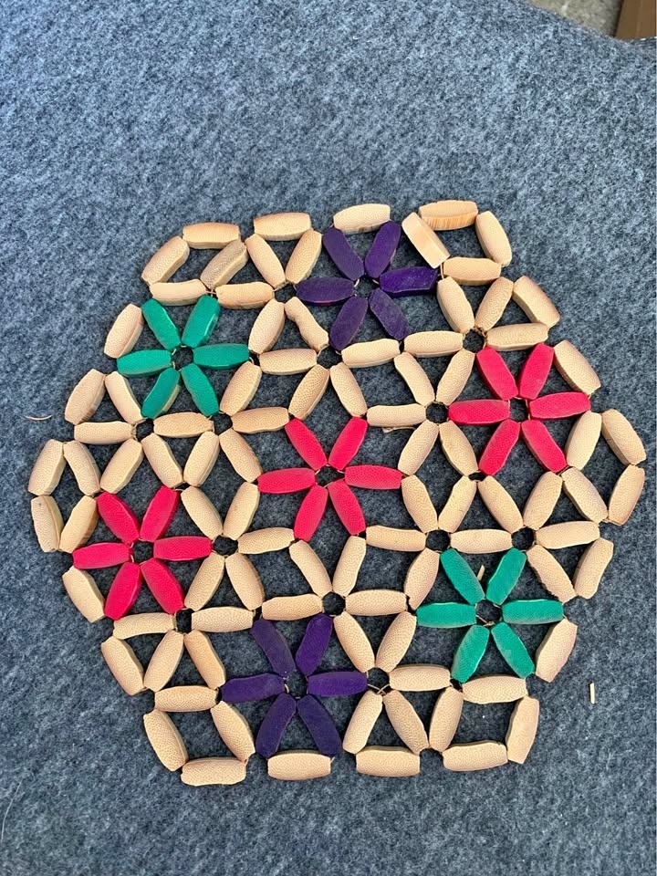 Vintage Beaded Wooden Trivet Hot Pad Wall Hanging Boho 1970s