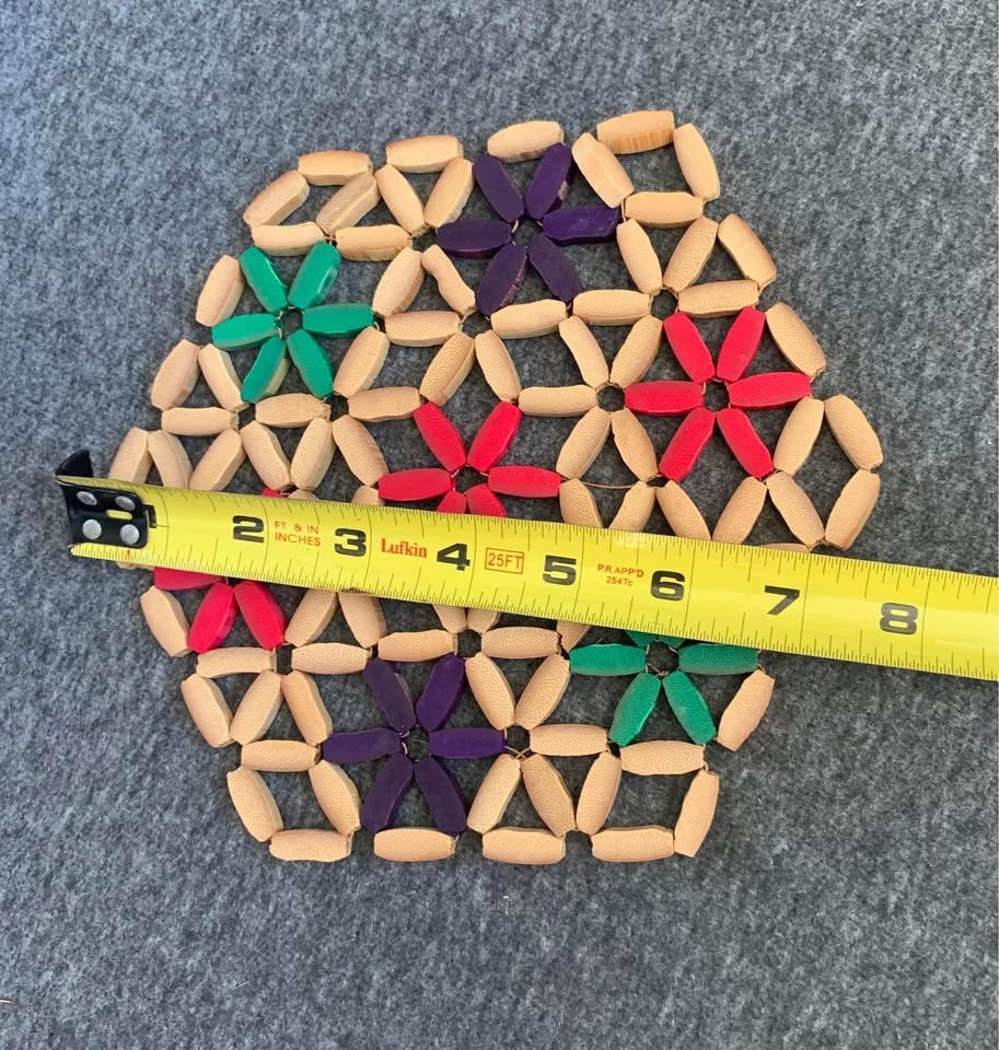 Vintage Beaded Wooden Trivet Hot Pad Wall Hanging Boho 1970s - photo 3