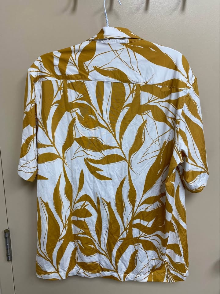Zara Mustard Leaf Print Hawaiian Shirt Mens L - photo 4
