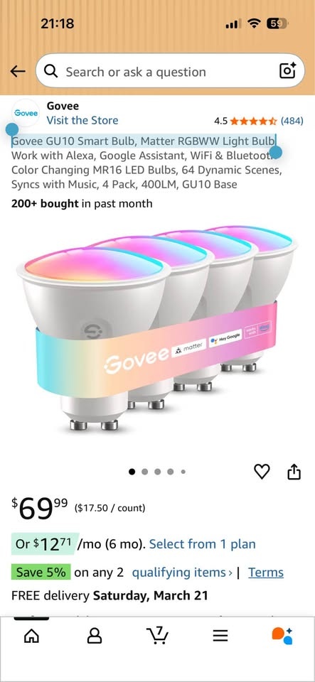 Govee 4 GU10 Smart Bulbs, Matter RGBWW - photo 3