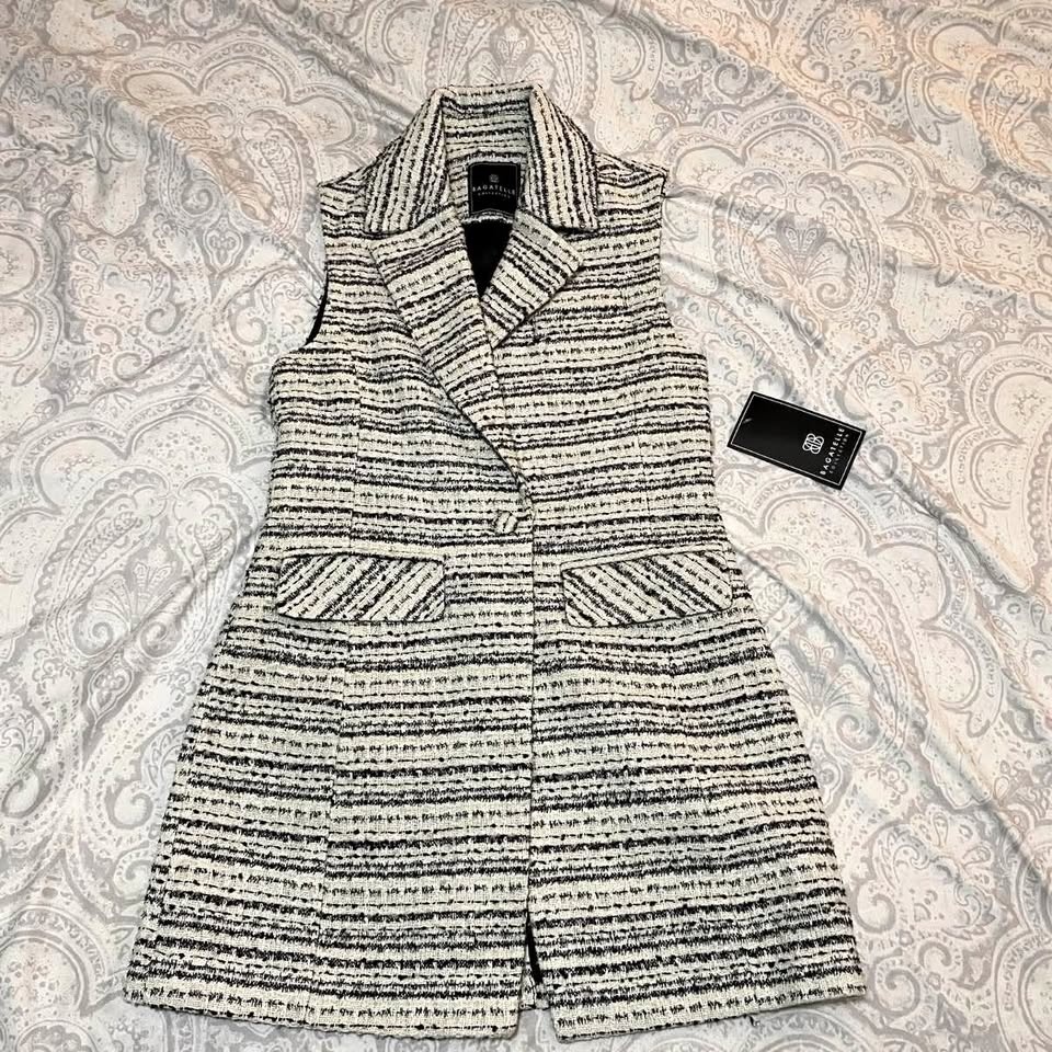 Bagatelle Collection Vest Dress Blazer Wrap Button Black White W