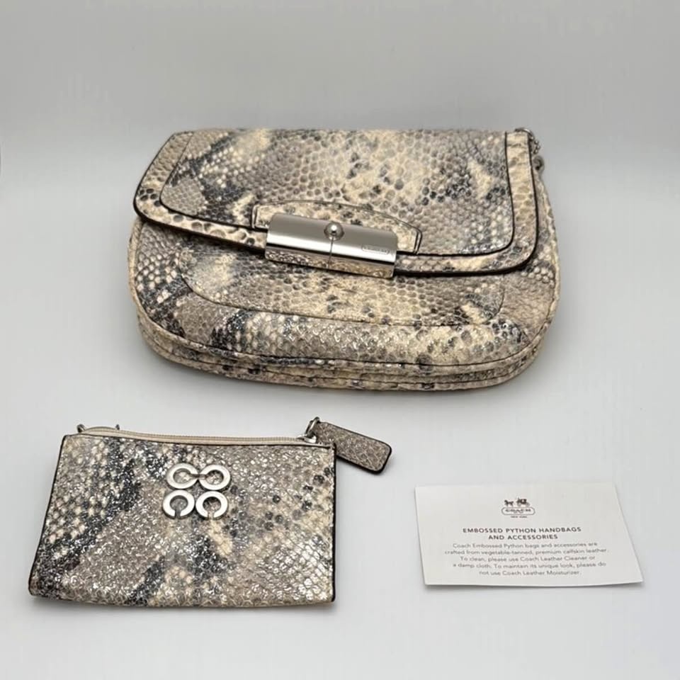 Coach Python Embossed Crossbody Bag & Change Purse Set