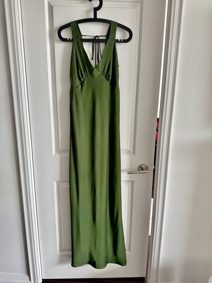 Gracey Dress - Dark Olive Satin (XS) - Park & Fifth