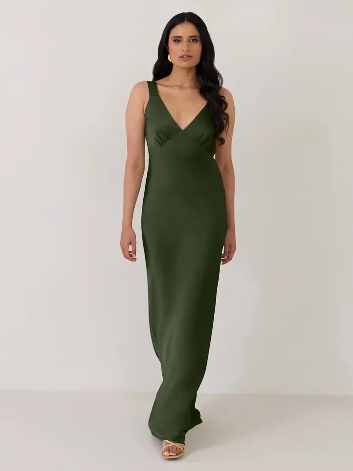 Gracey Dress - Dark Olive Satin (XS) - Park & Fifth - photo 2