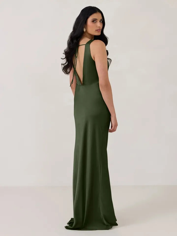 Gracey Dress - Dark Olive Satin (XS) - Park & Fifth - photo 3