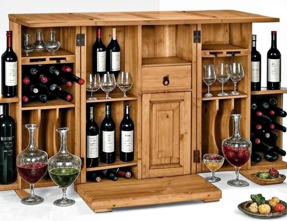 RARE PIECE! Rustic solid wood expandable wine celler
