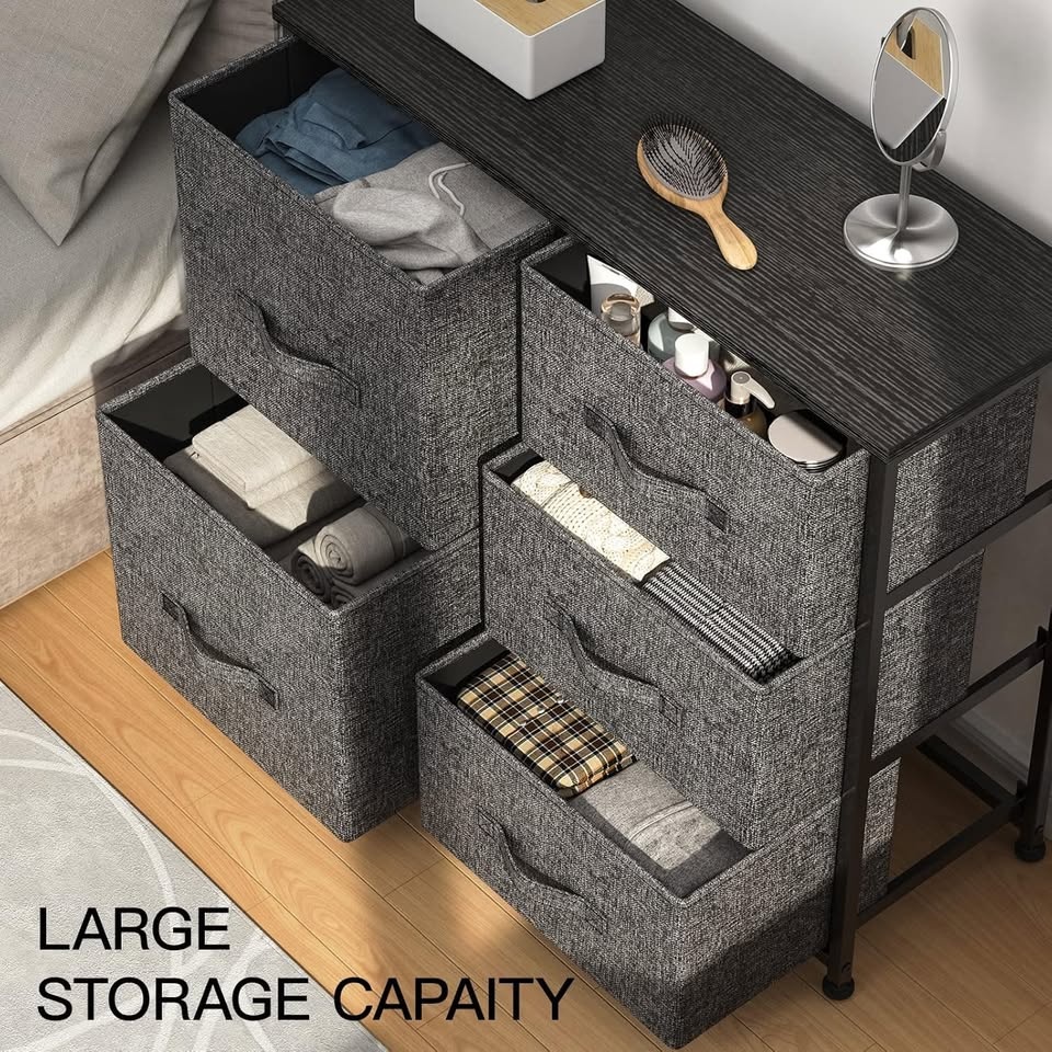 Gray Fabric 5 Drawer Dresser with Black Frame - photo 3