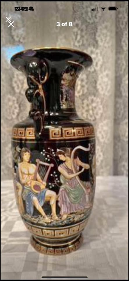 Black Greek Figure Vase with Handles