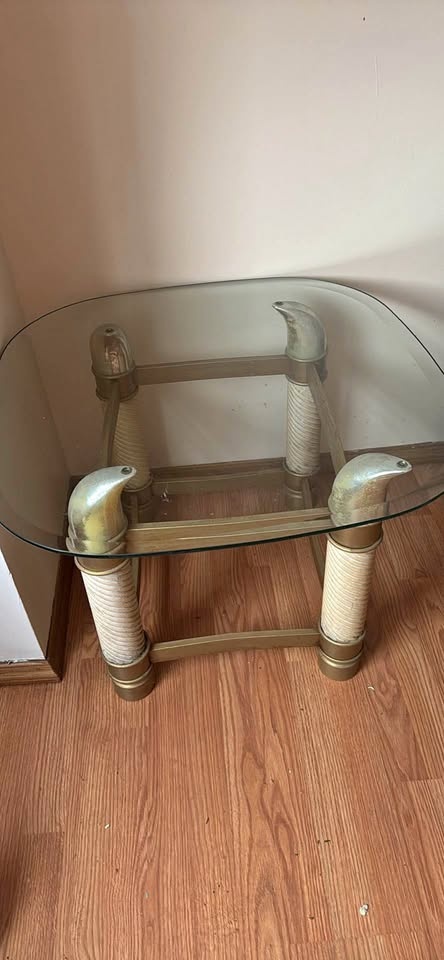 Glass top coffee table with wrapped legs