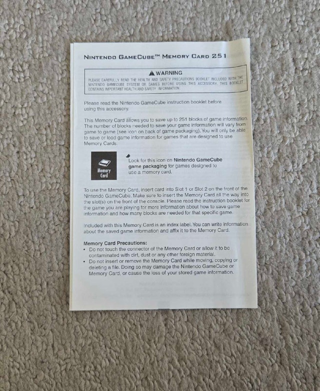 Gamecube Memory Card Manual