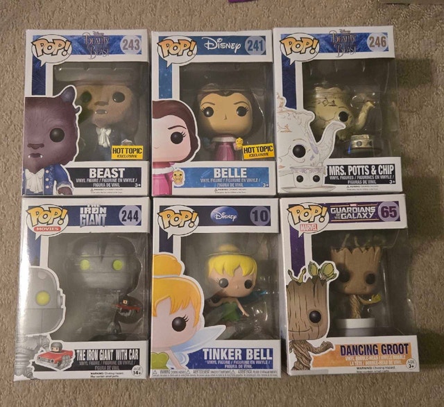 Funko Pops: Beauty and the Beast, Groot, Tinker Bell, Iron Giant