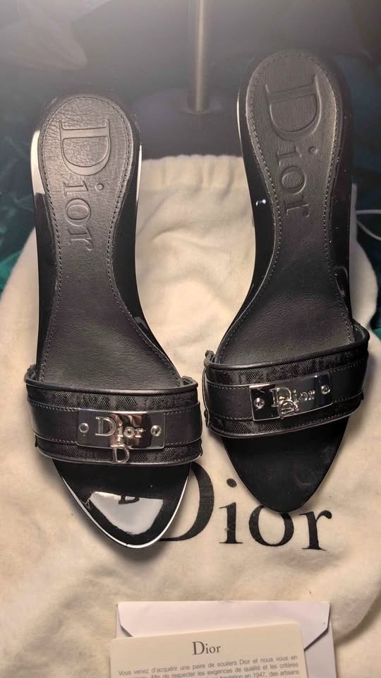 Dior Black Block Heel Slides - Size 5