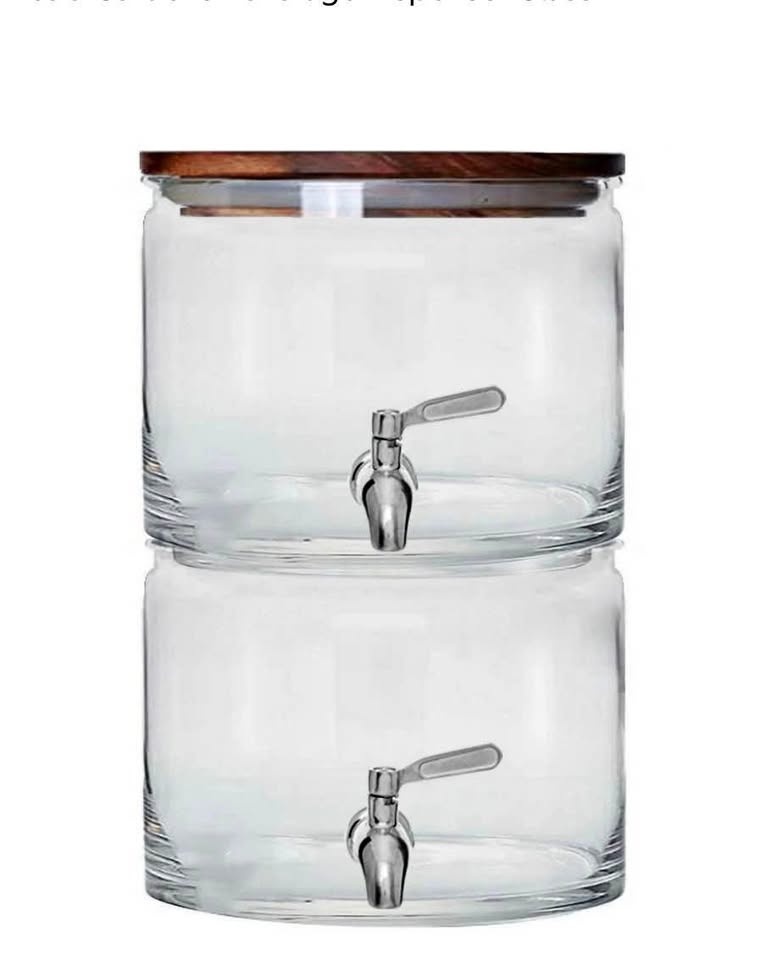 New Two-Tier Glass Beverage Dispenser with Wood Lid