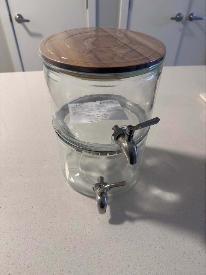New Two-Tier Glass Beverage Dispenser with Wood Lid - photo 2