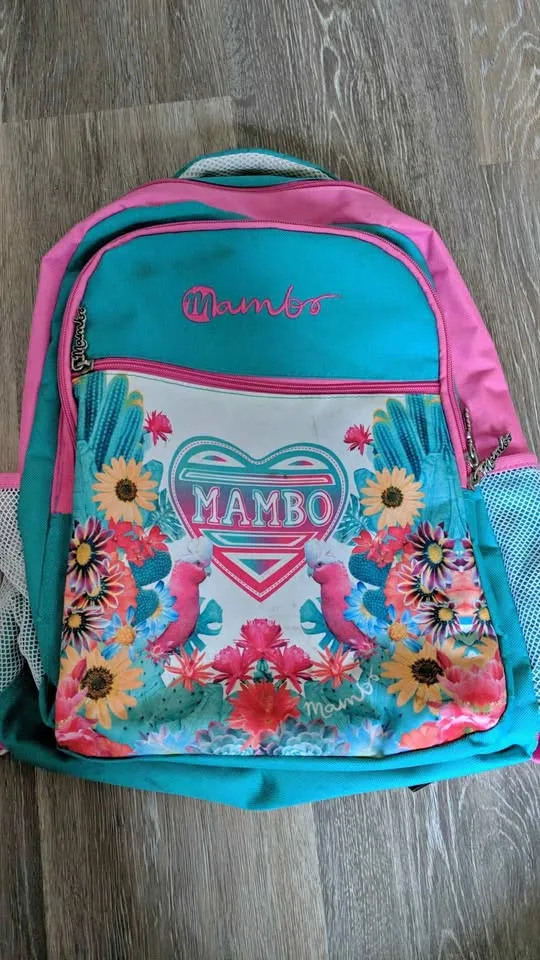 Colorful Women's Mambo Backpack for School Pink Turquoise Birds thumbnail