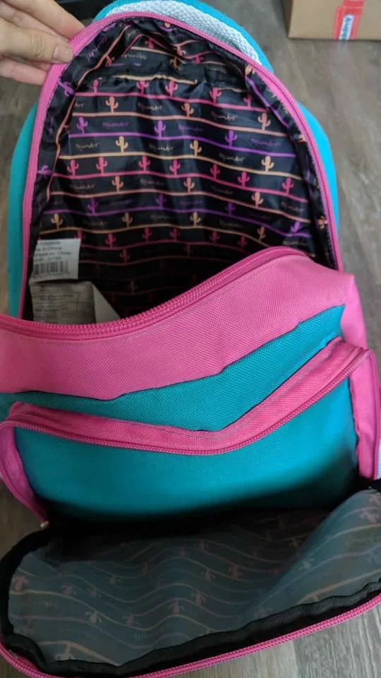 Colorful Women's Mambo Backpack for School Pink Turquoise Birds image indicator(2)