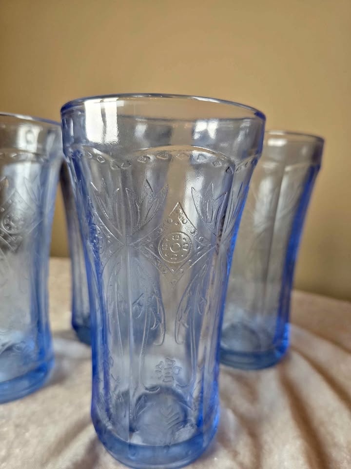 4 Vintage Indiana Glass Recollection Blue Tumblers (Set of 4)