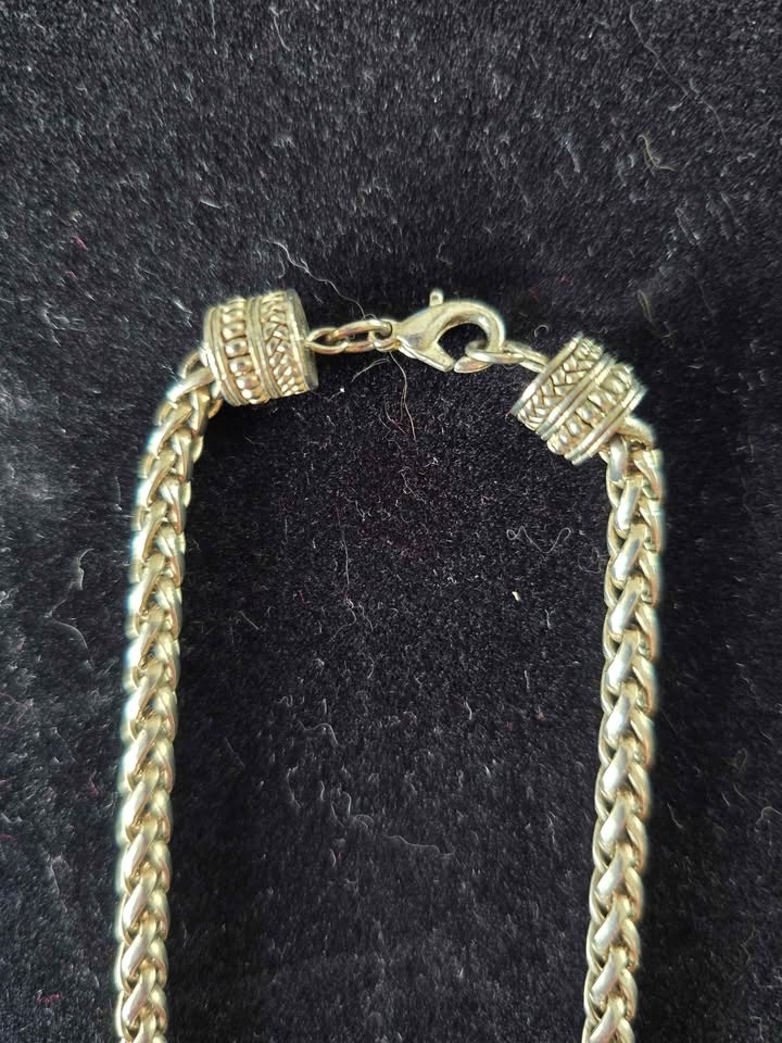 Necklace Glass Etched Pendant Silvertone, 18in thick woven chain - photo 3