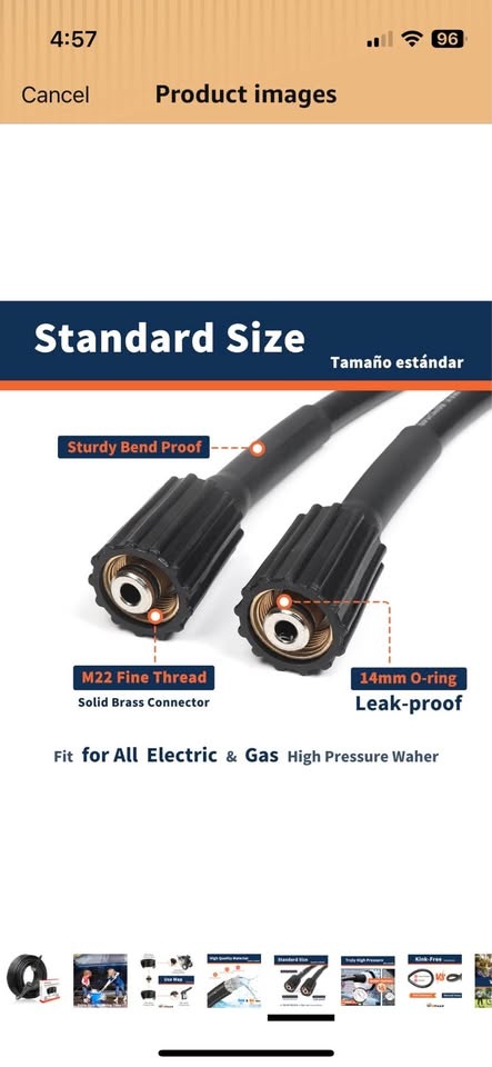 Pressure Washer Hose 100FT 1/4 Inch 3300 PSI Brass M22 - photo 5