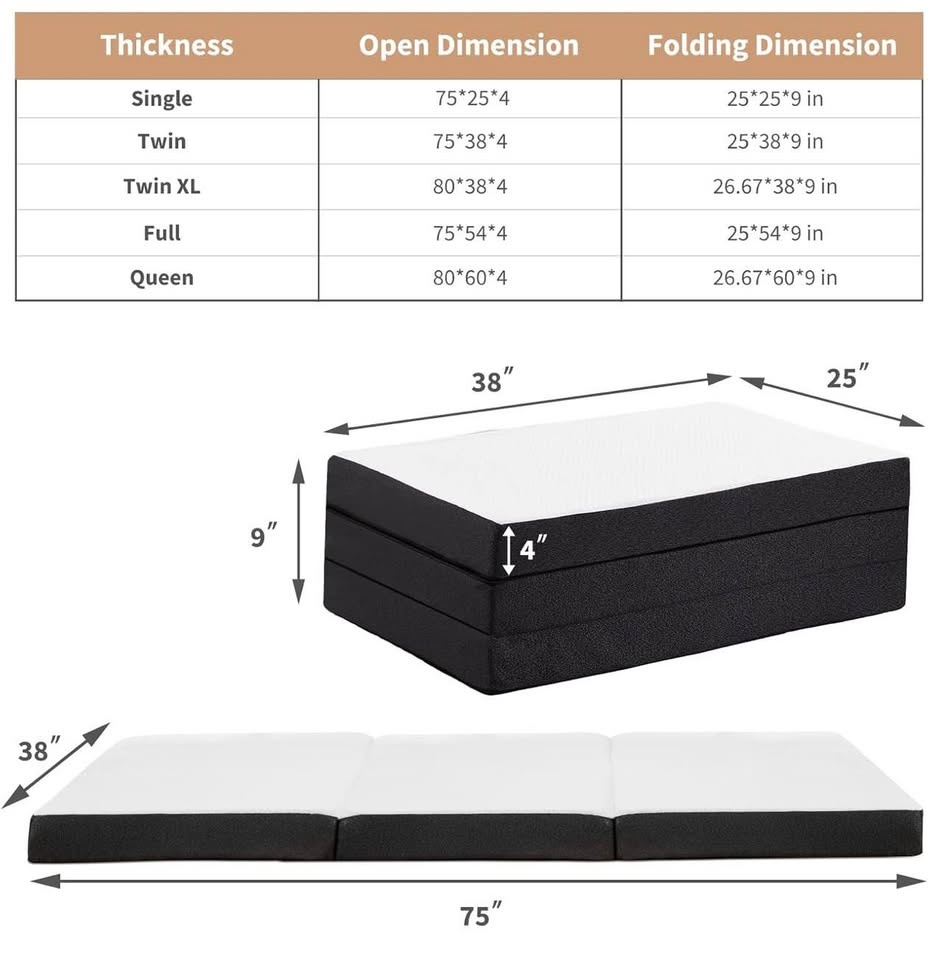 (New) Tri-Fold 4” Memory Foam Mattress (Full Size) - photo 2