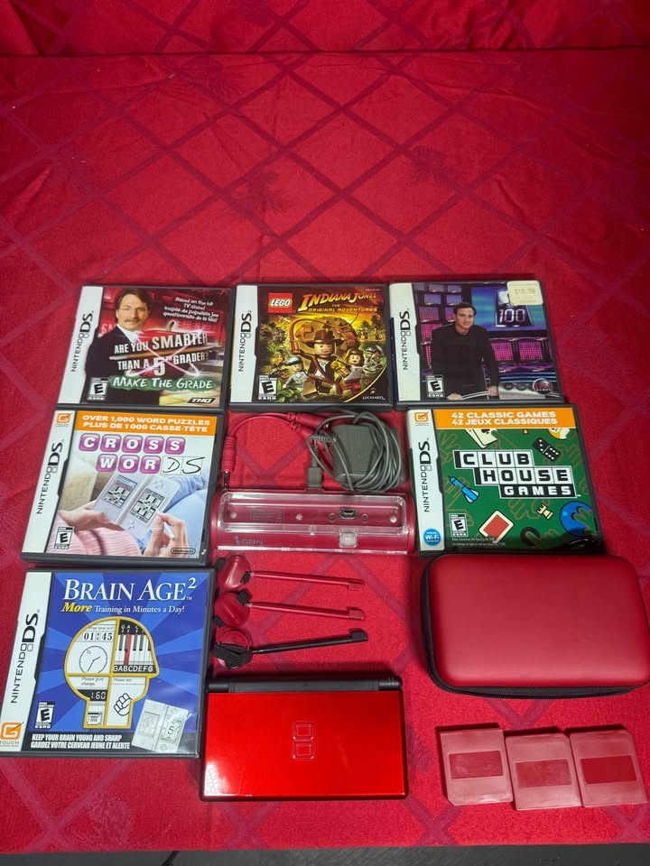 Nintendo DS Lite Red Console Bundle, Games & Accessories