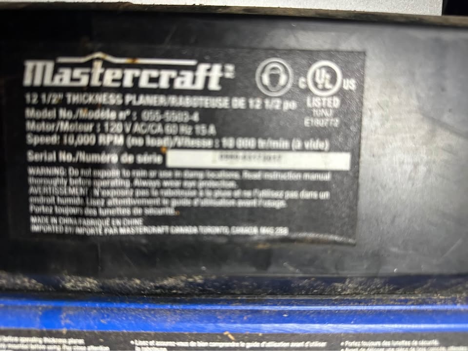 Mastercraft Thickness Planer with Stand (Model 055-6792-8) - photo 2