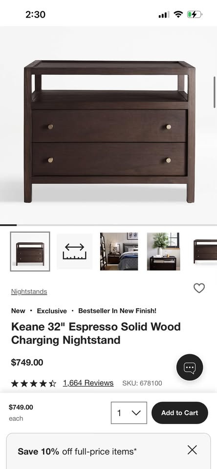 Orig $749‼️MUST GO 3/31‼️CRATE & BARREL KEANE NIGHTSTAND - photo 2