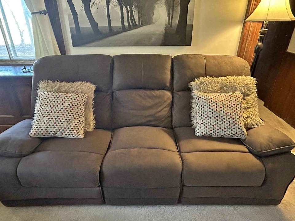 Three Seater Reclining Couch - Brown Suede