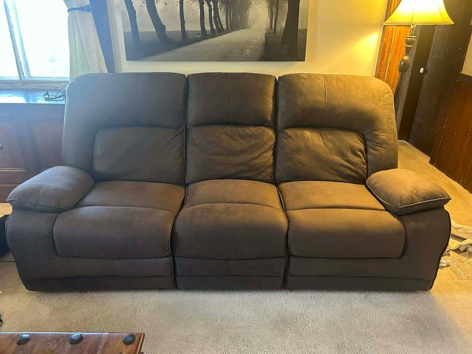 Three Seater Reclining Couch - Brown Suede - photo 2