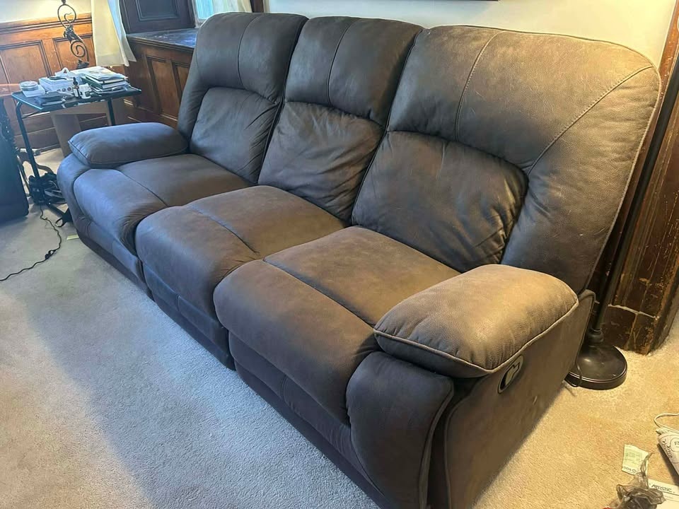 Three Seater Reclining Couch - Brown Suede - photo 3