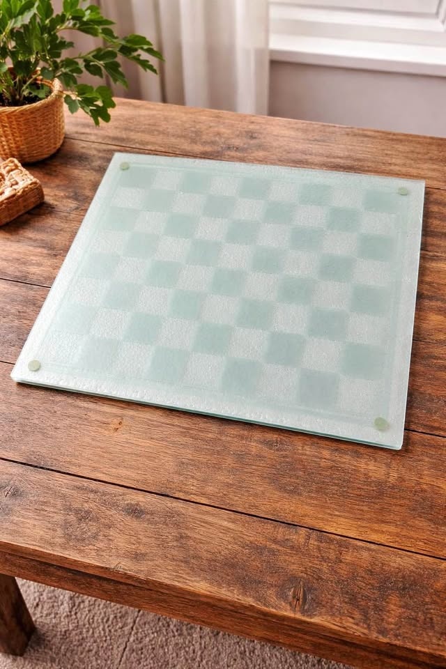 Glass Chess / Checker Board – Decorative Checkered Glass – No Pi