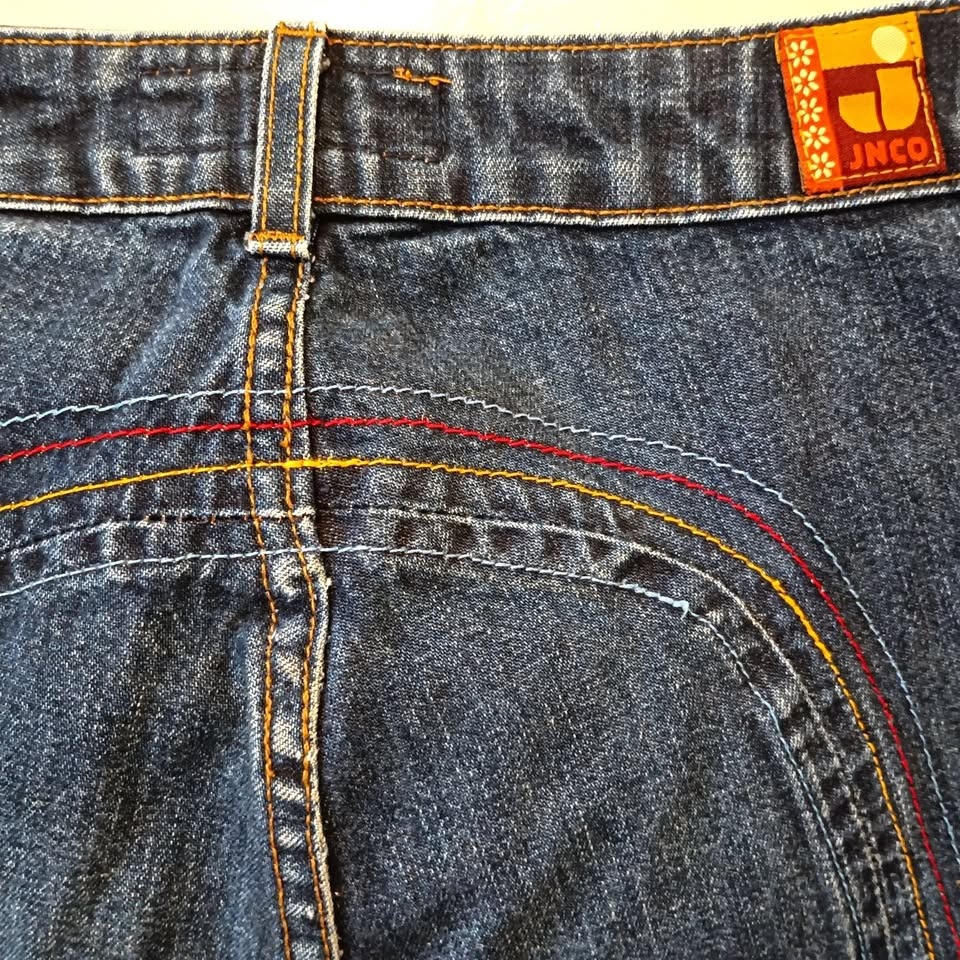 Vintage JNCO Jeans Flared Capri Rainbow Stitching - photo 4