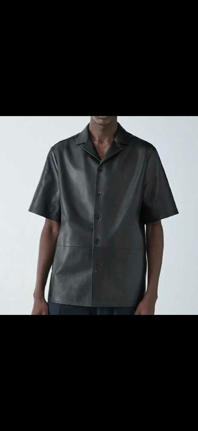 [NEW] COS Short Sleeve Leather Shirt - Mens Medium (Black)