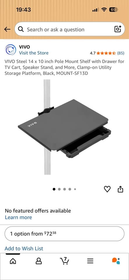 New pole mount shelf with drawer 14 x 10 alloy steel black matte - photo 4