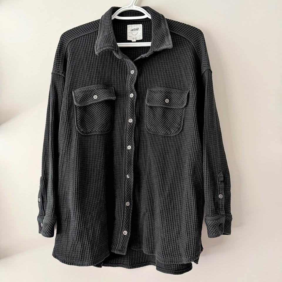 Aerie Waffle Shirt Black Size Medium