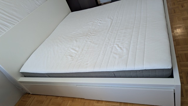 IKEA King Bed with 4 Storage Boxes & Mattress - photo 2