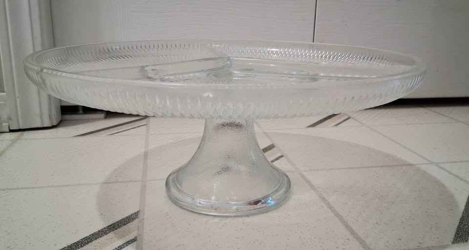 Clear Glass Divided Cake Stand Pedestal Platter - photo 5
