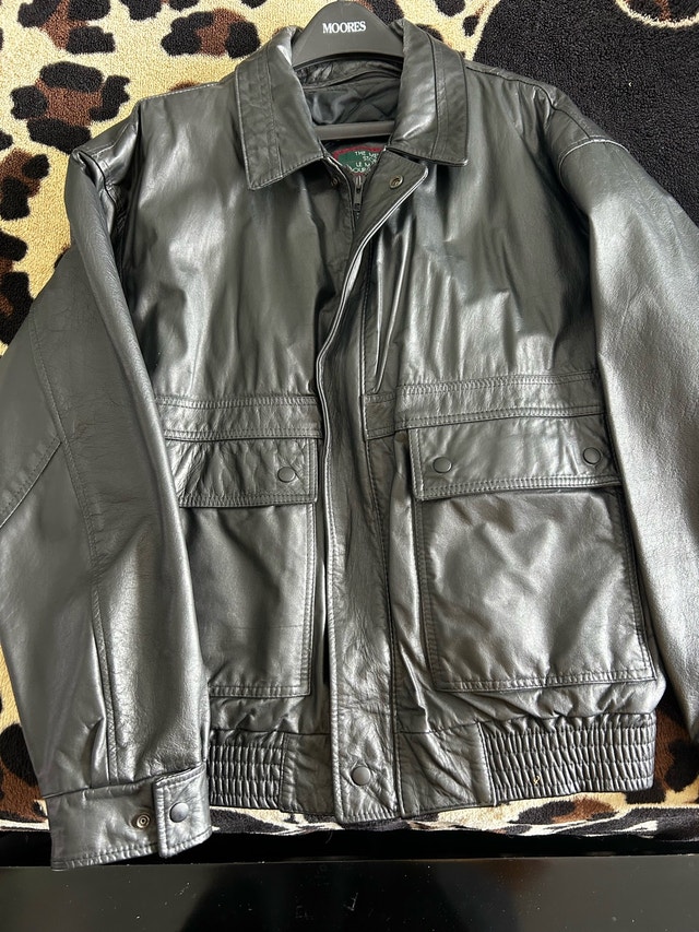 Vintage Black Leather Bomber Jacket - Sears The Men’s Store