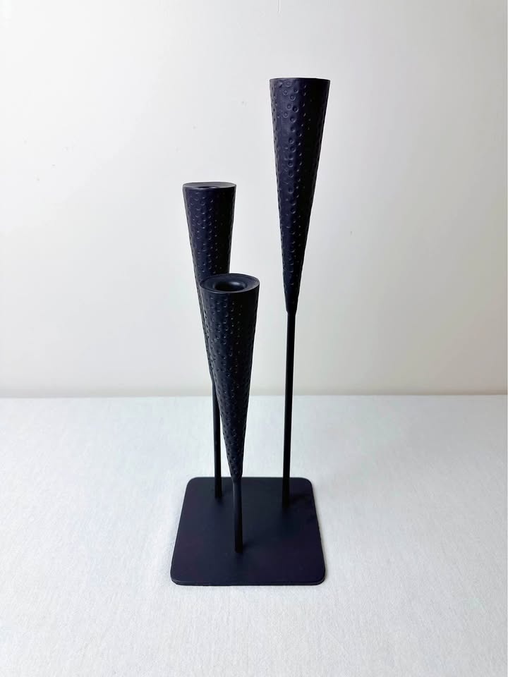 Mid Century Modern Brutalist 3 Candleholder Iron Candelabra