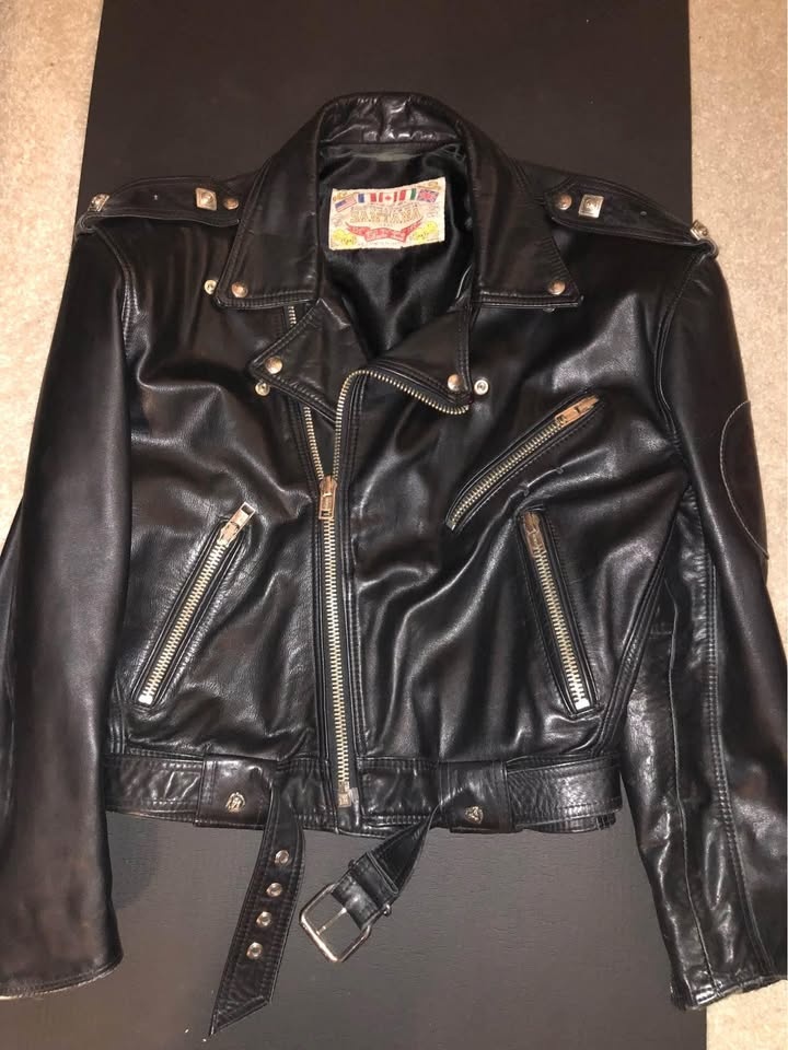 Vintage Black Leather Biker Jacket - Women's Large