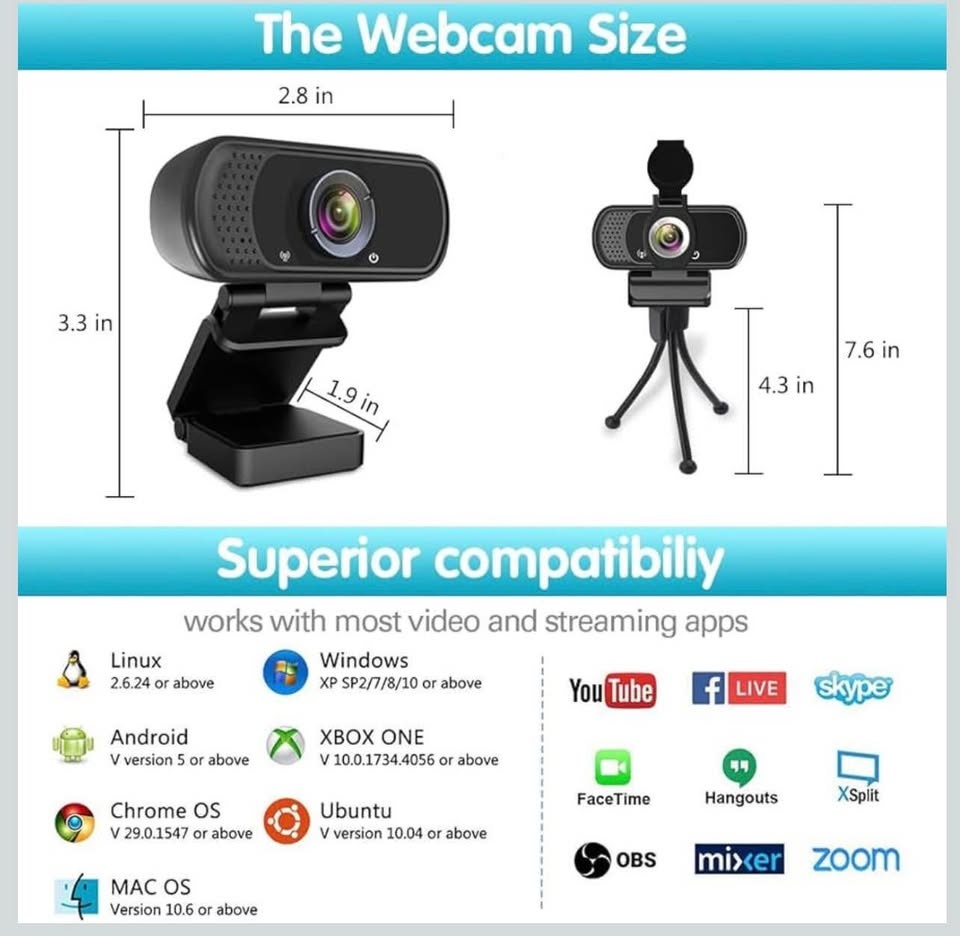 ZIQIAN 1080P Webcam with Stereo Microphone - photo 3