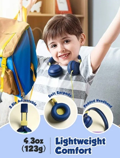 Mpow Wired Foldable Kids Headphones w/ Mic (Blue) - photo 5