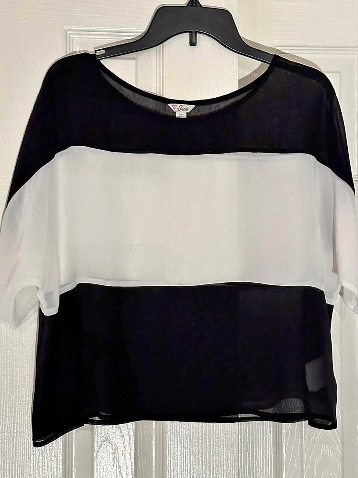 Guess Black and White Sheer Cropped Top - Size S