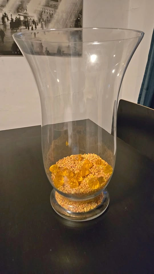 Large Glass Vase & Decorative Stones