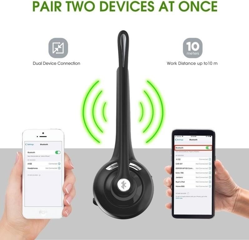 Bluetooth Headset with Mic, Wireless Noise Cancelling - photo 2