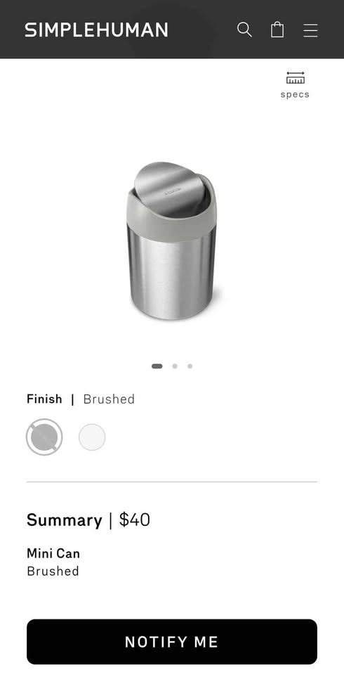 Simplehuman 1.5L Mini Swing Lid Can - Silver/Black (Discontinued - photo 2