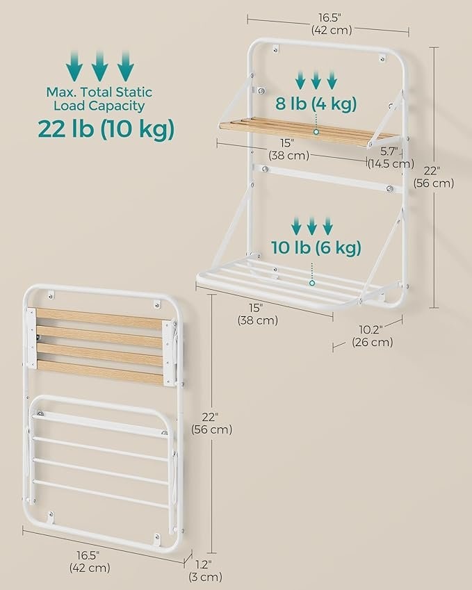 Wall Mounted Drying Rack with Shelf & Rods - Brand New - photo 4