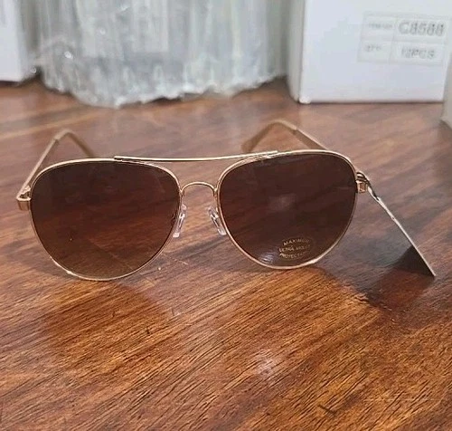 Women Aviator Sunglasses Gold Metal Brown Lens UV400 Animal Prin - photo 2